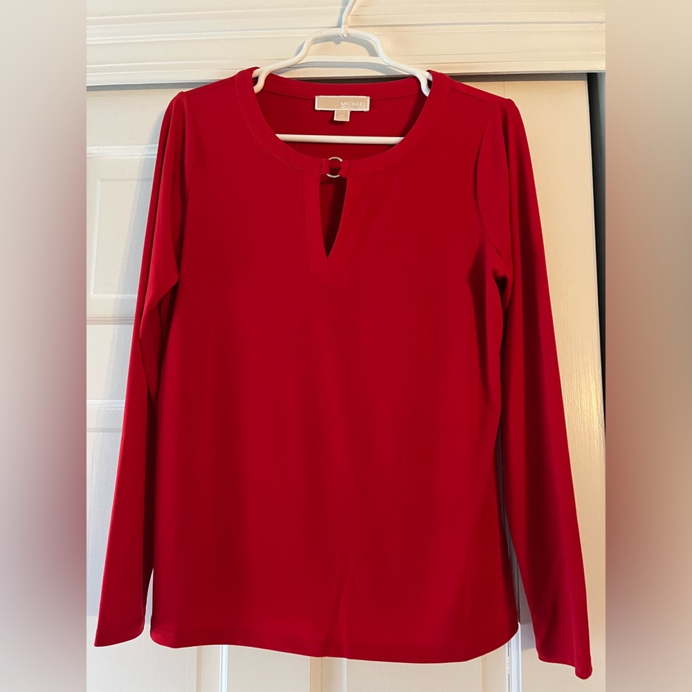 Michael Kors Red Long Sleeve Shirt with Gold Accent Size Medium